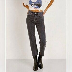 Levi’s Premium Wedgie Straight Jeans Sz 26 Grey Button Fly Raw Hem